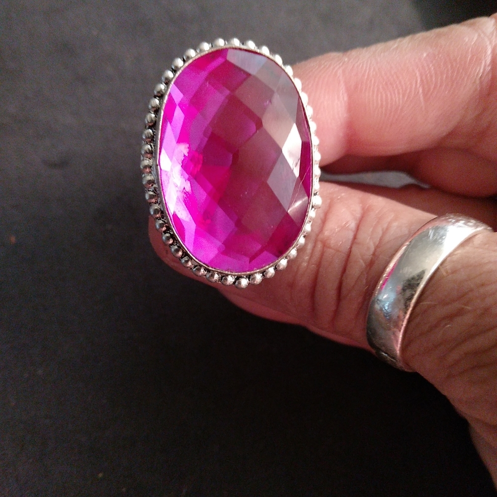 SALE! Vintage But New Hot Pink Tourmaline Sterling Silver Ring Marked 925